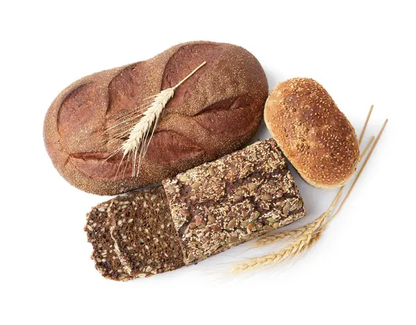 Taze pişmiş somun ekmek ve dikenler beyaz, üst manzara