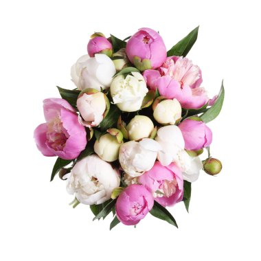 Güzel şakayık çiçeklerinden bir buket, beyaz, üst manzara