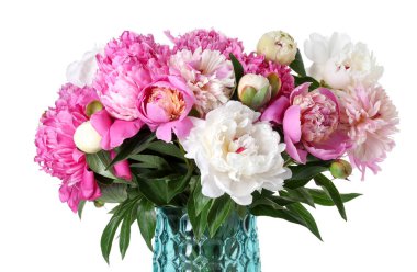 Vazodaki bir buket güzel şakayık beyaza izole edilmiş.