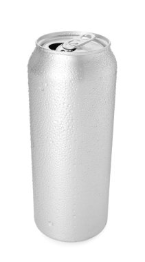 Bir gümüş teneke kutu beyaza izole edilmiş