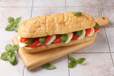 Mozarella peynirli, domatesli ve fesleğenli lezzetli sandviç.