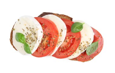 Mozarella peynirli, domatesli, fesleğenli ve baharatlı lezzetli sandviç.