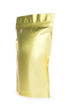 Bir fermuarlı stand-up kesesi beyaza izole edilmiş.