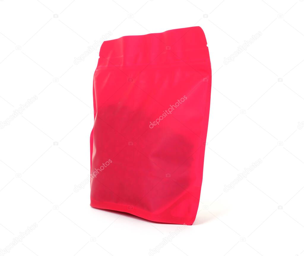 One zipper stand-up pouch isolated on white. Mockup for design