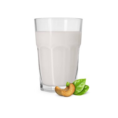 Beyaz bardakta fındık sütü ve beyaz fındıklı.