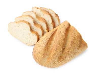Ekmek dilimleri beyaza izole edilmiş, üst manzara