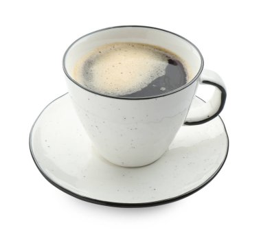 Beyaz bardakta izole edilmiş Aromatik kahve.