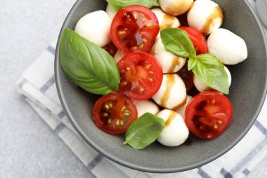 Mozarella soslu lezzetli salata, domates ve fesleğen.