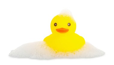 Beyaz bir ördek ve köpük.