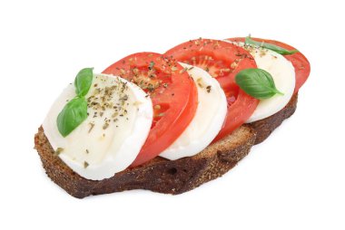 Peynirli, domatesli, fesleğenli ve baharatlı lezzetli sandviç.