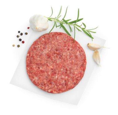 Hamburger ve baharatlar için taze çiğ köfte.