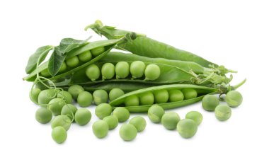 Kabuklu taze bezelyeler ve beyaz filizler.