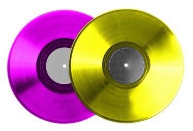 Beyaz arkaplanda iki renkli vinil plak
