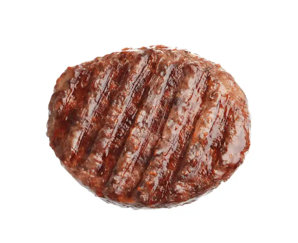 Beyaz üzerine izole edilmiş lezzetli bir hamburger köftesi.