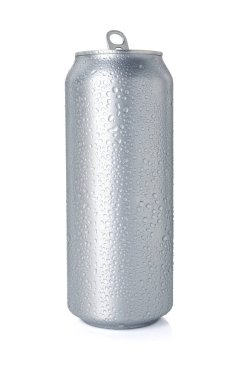 Bir gümüş teneke kutu beyaza izole edilmiş