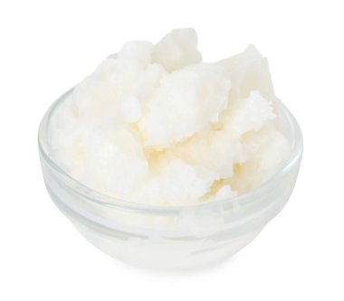 Shea yağı üzerinde beyaz izole kase