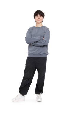 beyaz zemin üzerine genç çocuk portresi