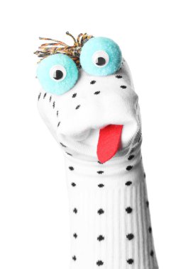 Beyaz dilli komik çorap kuklası.