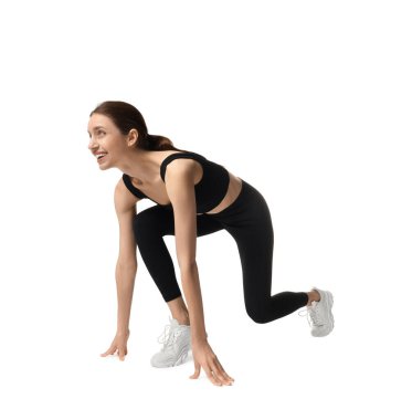 Beyaz arkaplanda başlangıç konumunda çalışan