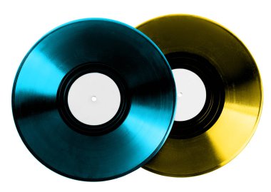 Beyaz arkaplanda iki renkli vinil plak