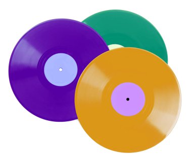 Beyaz arkaplanda üç renkli vinil plak