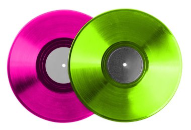 Beyaz arkaplanda iki renkli vinil plak