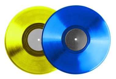 Beyaz arkaplanda iki renkli vinil plak