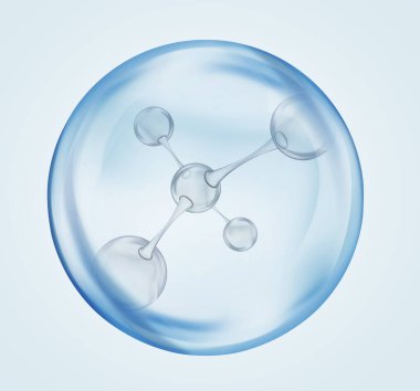 Işık arkaplanındaki balonun içindeki kolajen molekülü. Cilt bakımı kozmetik solüsyonu, serum ya da öz