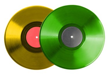 Beyaz arkaplanda iki renkli vinil plak