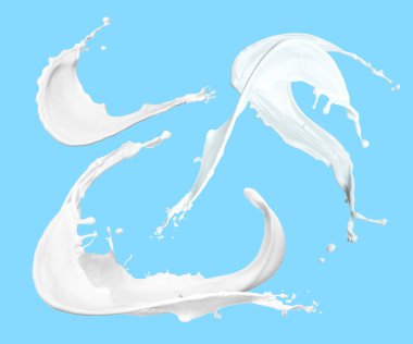 Açık mavi arkaplanda süt sıçramaları, ayarla