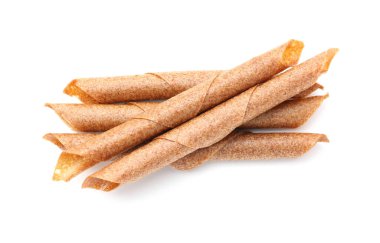 Beyaz arka planda nefis meyve dürümleri, üst manzara.