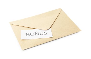 Beyaz üzerine izole edilmiş Bonus sözcüğüyle zarf