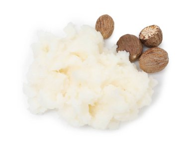 Beyaza izole edilmiş doğal Shea yağı. Kozmetik ürünü