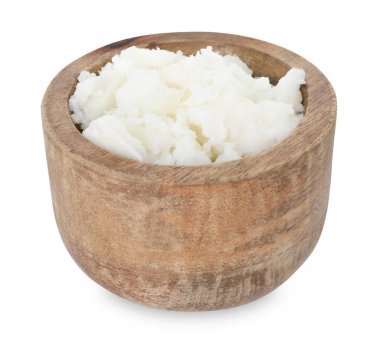 Shea yağı üzerinde beyaz izole kase