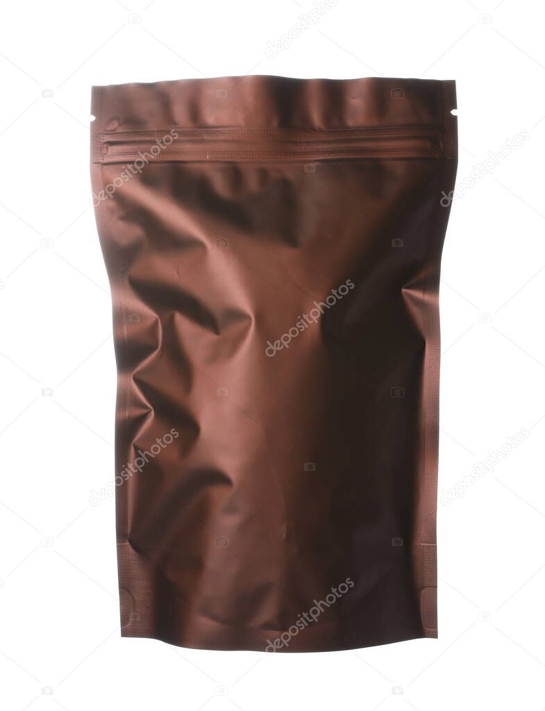 One zipper stand-up pouch isolated on white. Mockup for design
