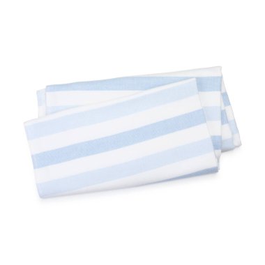 Çizgili plaj havlusu, beyaz manzaralı.