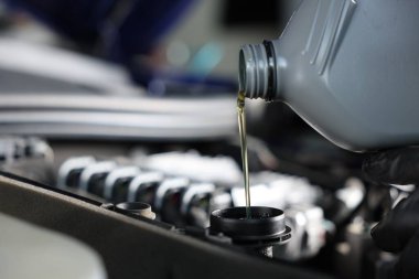 Motor yağını şişeden araba motoruna boşalt.