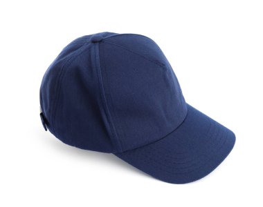 Koyu mavi beysbol şapkası beyaza izole edilmiş.