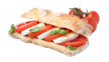 Beyaz peynirli, domatesli ve fesleğenli lezzetli sandviç.