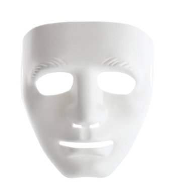 Beyaza izole edilmiş bir plastik tiyatro maskesi