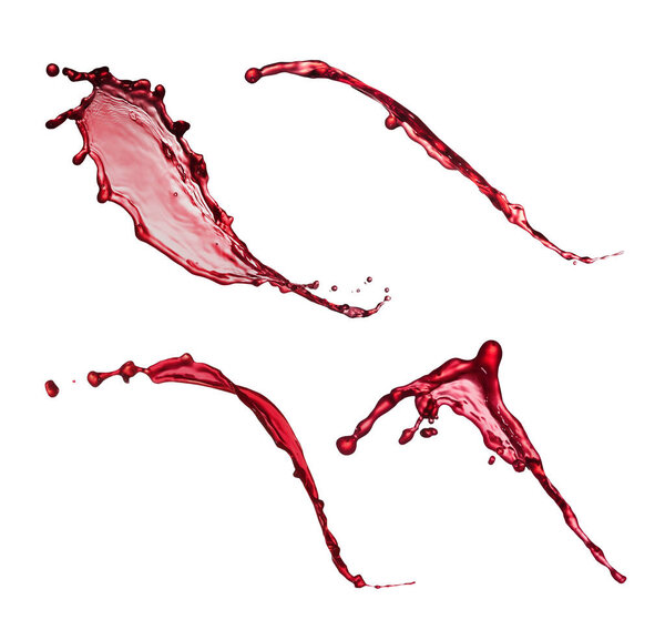 Красное вино брызги изолированы на белом, набор