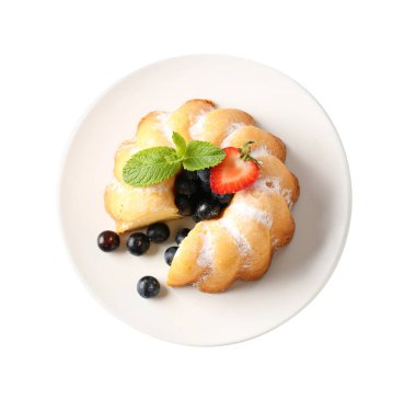 Pudra şekerli, böğürtlenli ve nane şekerli, beyaz, üst manzara