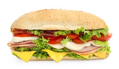 Jambonlu, peynirli ve sebzeli baget sandviç.