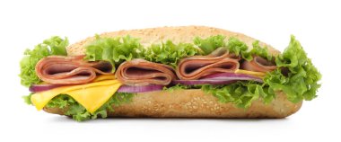 Jambonlu, peynirli ve sebzeli baget sandviç.