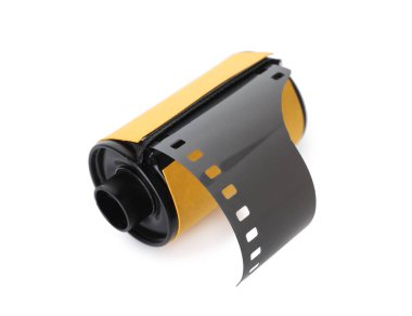 Beyaz üzerine izole edilmiş fotoğraf filmi rulosu