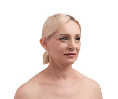 beyaz zemin üzerinde güzel sarışın kadın portresi