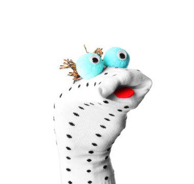 Beyaz dilli komik çorap kuklası.