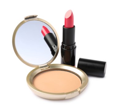 Aynalı açık yüz pudrası ve beyaz ruj.