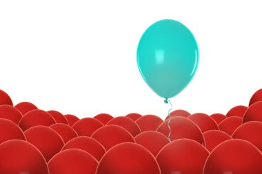 Farklı ol. Turkuaz balon beyaz arka planda kırmızılar üzerinde