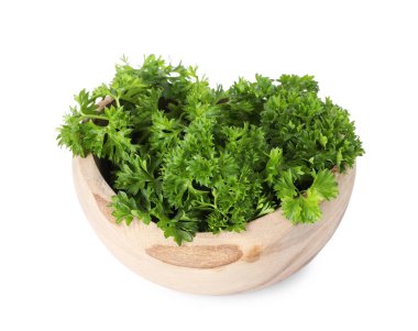 Beyaz tenceredeki taze maydanoz.